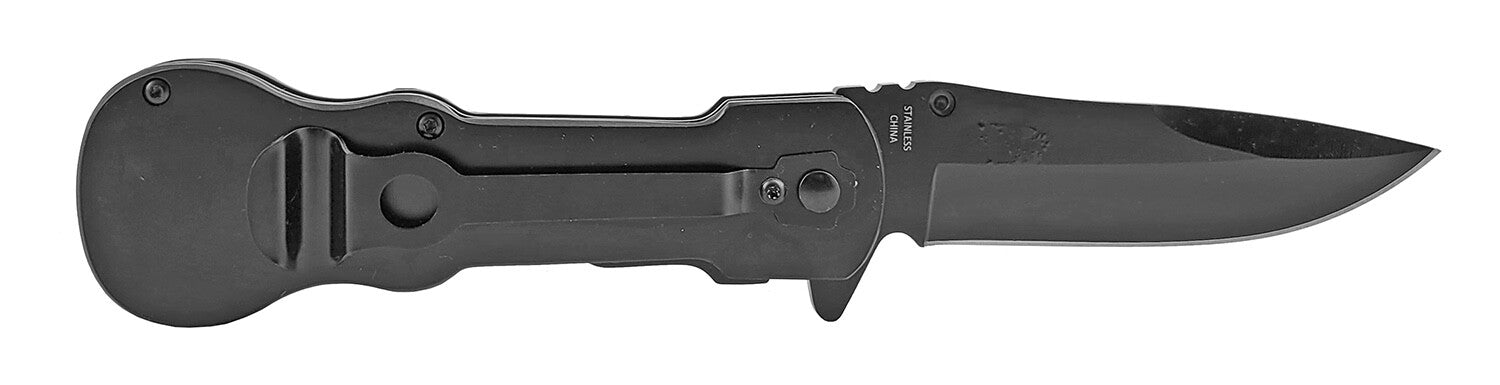 Full Size Guitar Style Handle Spring Assisted Metal Pocket Knife Rockstar Black