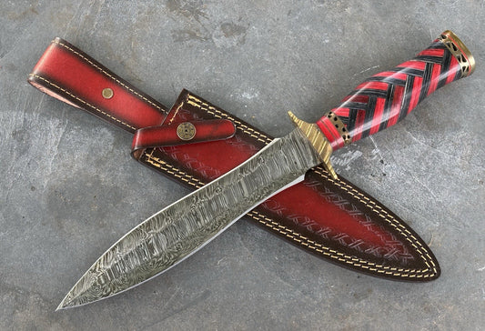15” Fixed Blade Knife Leaf Blade Double Edge Sharp Carbon Steel Braided Wood 