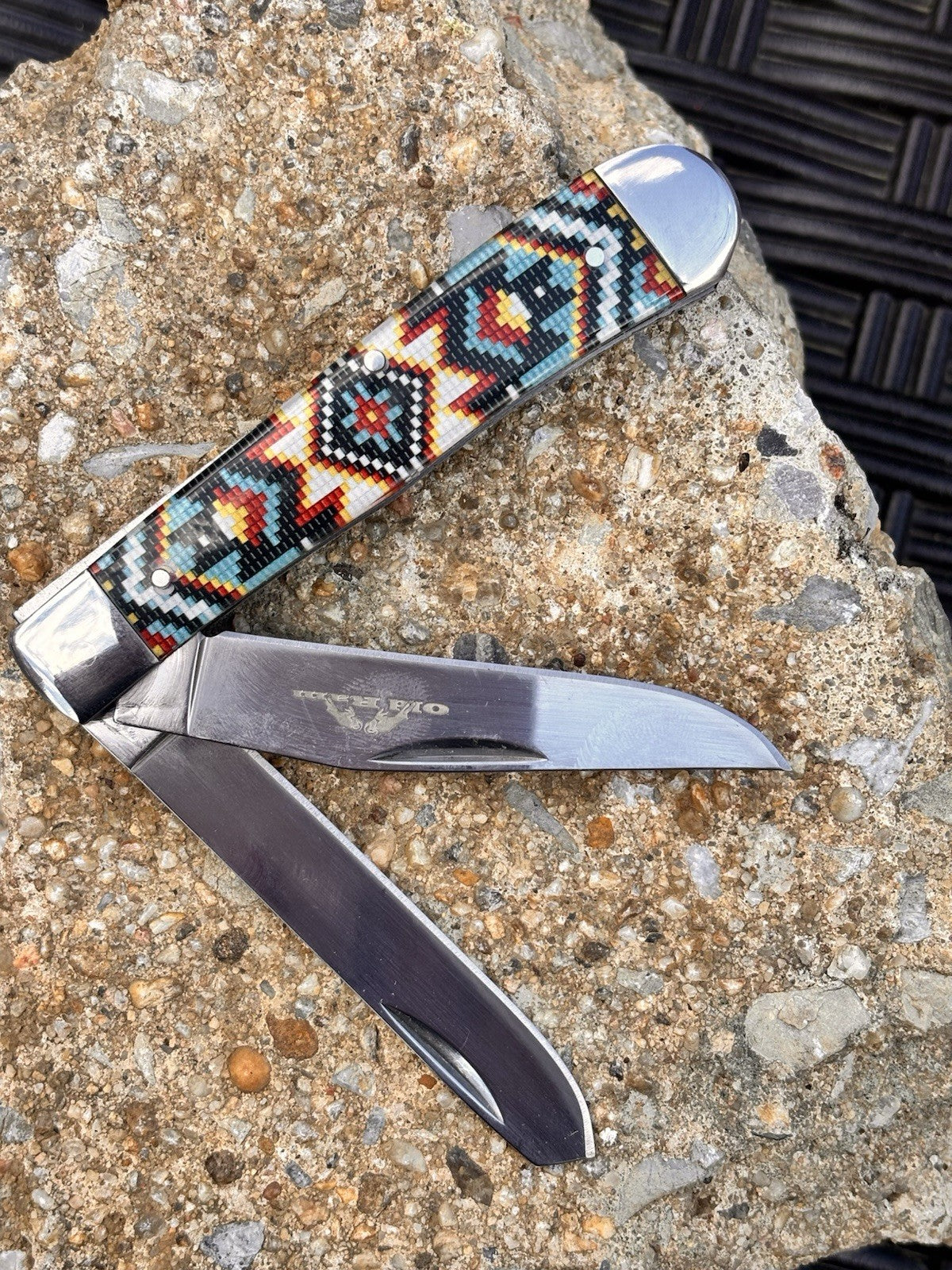 Elk Ridge 2 Blade Retro Pocket Knife Navajo Style Vintage Trapper XL 7.5”