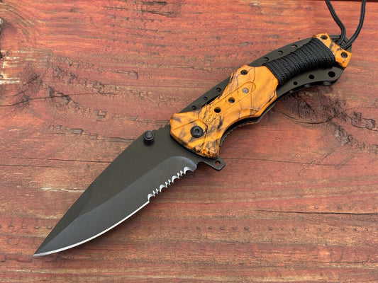 Orange Pocket Knife Spring Assisted Black Blade High Visibility Work Knife
