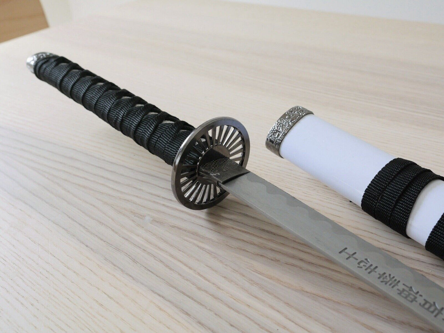 40” Katana Samurai Sword White Wood Scabbard Elegant Display Collectible Steel