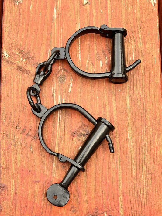 Hand Forged Iron Shackles Iron Key Included Black Medieval Thick Vintage Cuffs