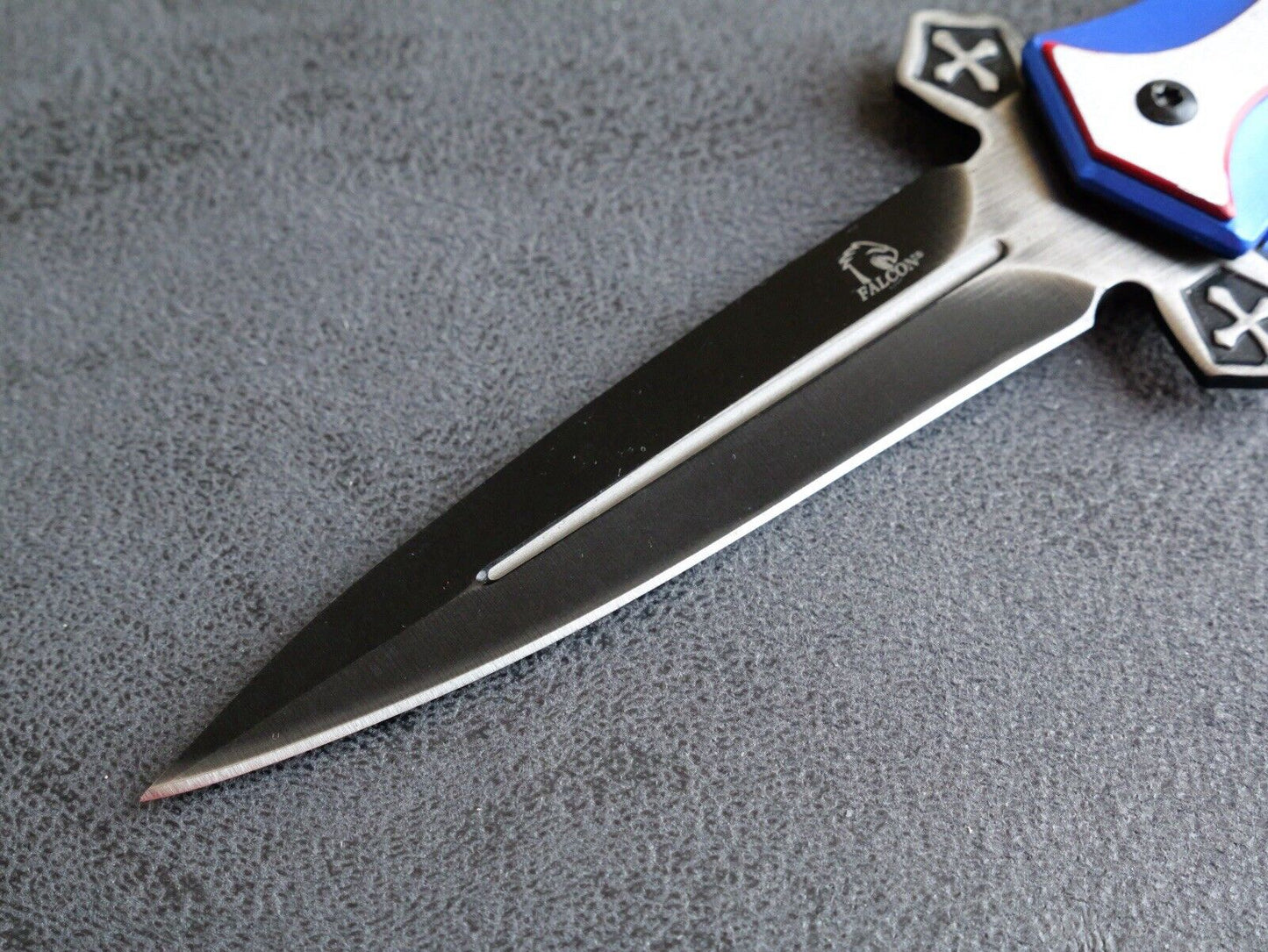 5” Cross Pocket Knife Blue Full Size Spear Point Chrome Heart Sharp Assisted