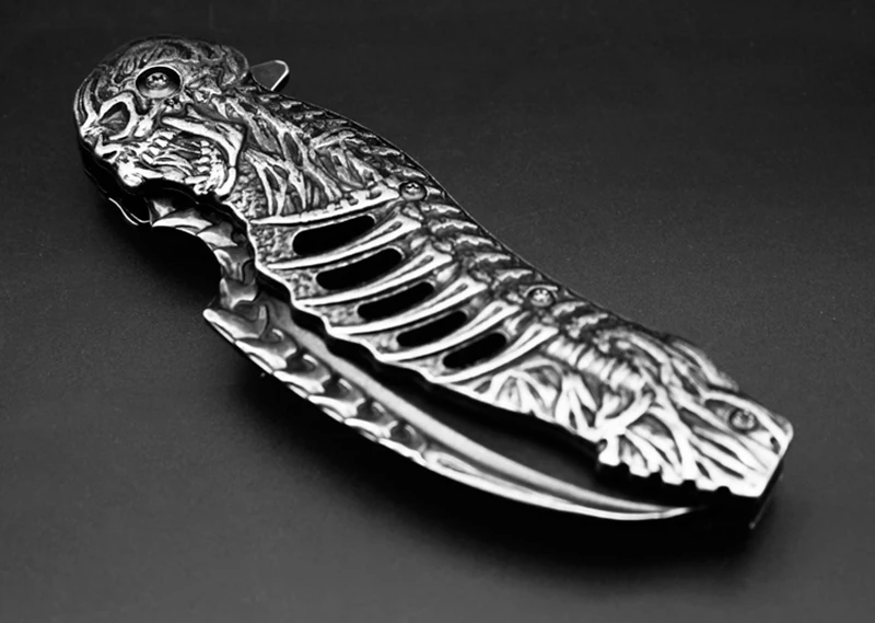 Skeleton Pocket Knife Spring Assisted Grim Reaper Design 8" Open Folding Knife