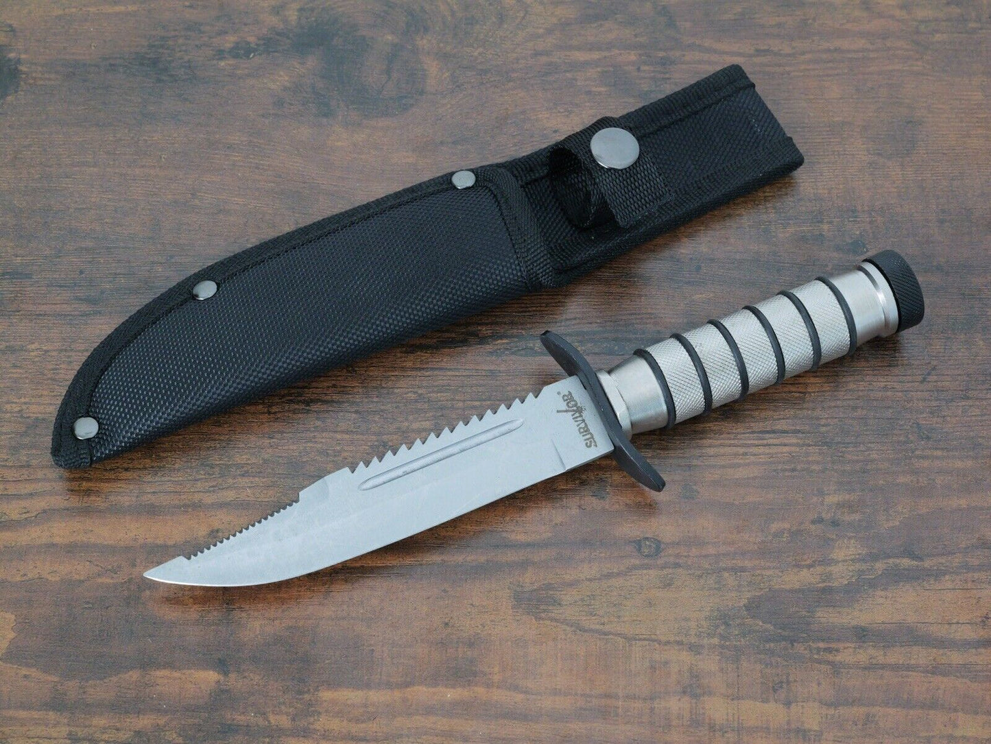 10” Survival Knife Bug Out Kit Metal Handle Waterproof Compartment Nylon Sheath 