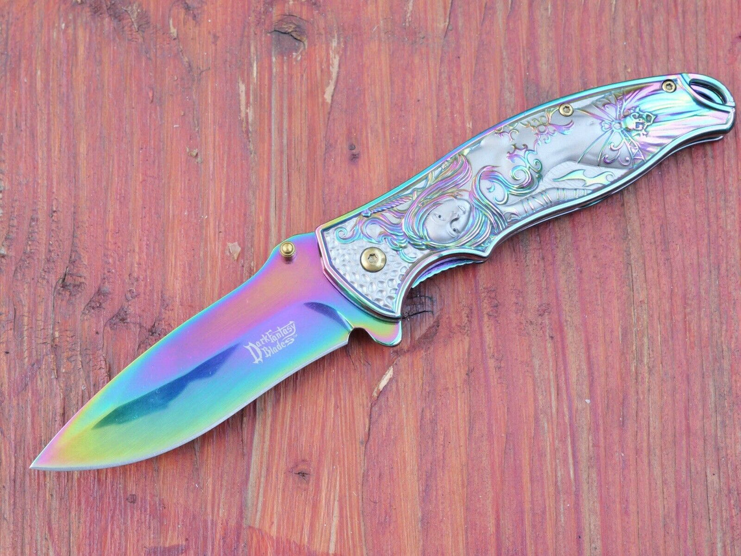 Mermaid Pocket Knife Full Size 3D Metal Handle Sharp TI Coated Spring Assist Edc