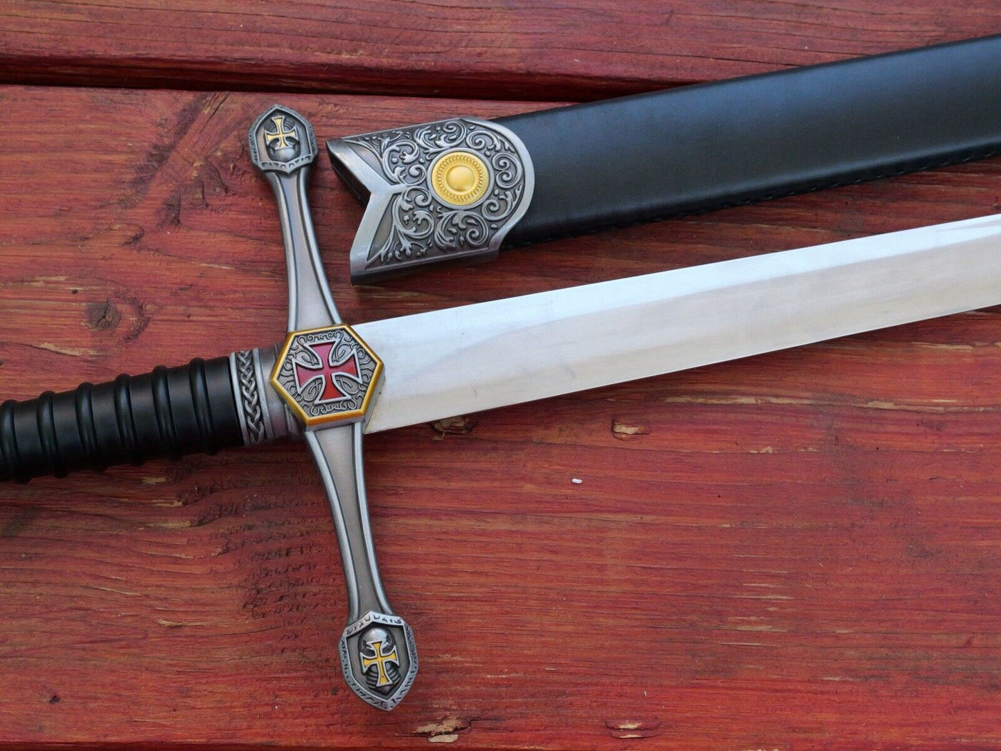 38" MEDIEVAL CRUSADER SWORD Ornate Metal Scabbard 440 Stainless Steel Blade