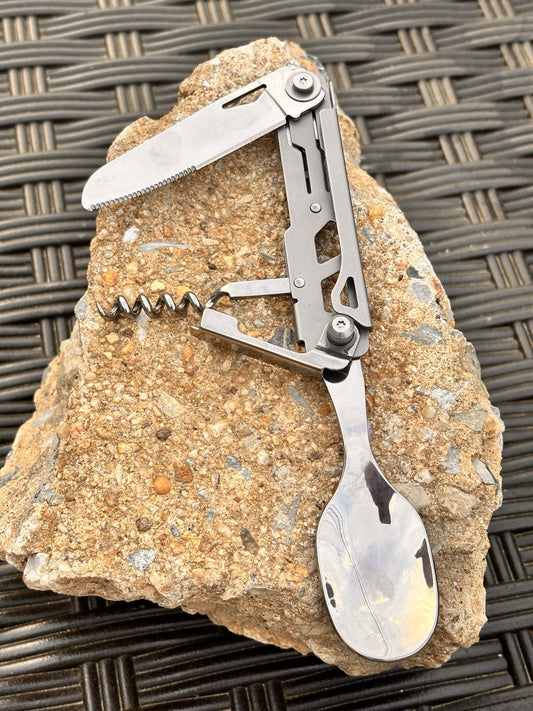 4” Camping Knife Swiss Army Style 6 Function Stainless Steel Spoon Fork Boyscout