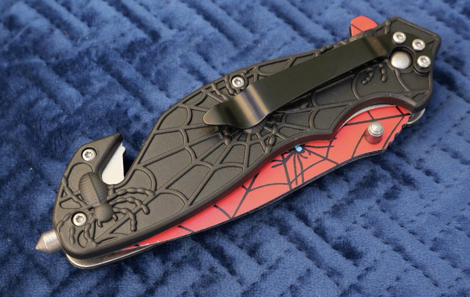 Red Pocket Knife Tanto Spider Web Window Punch Seat Belt Cutter Assisted Sharp