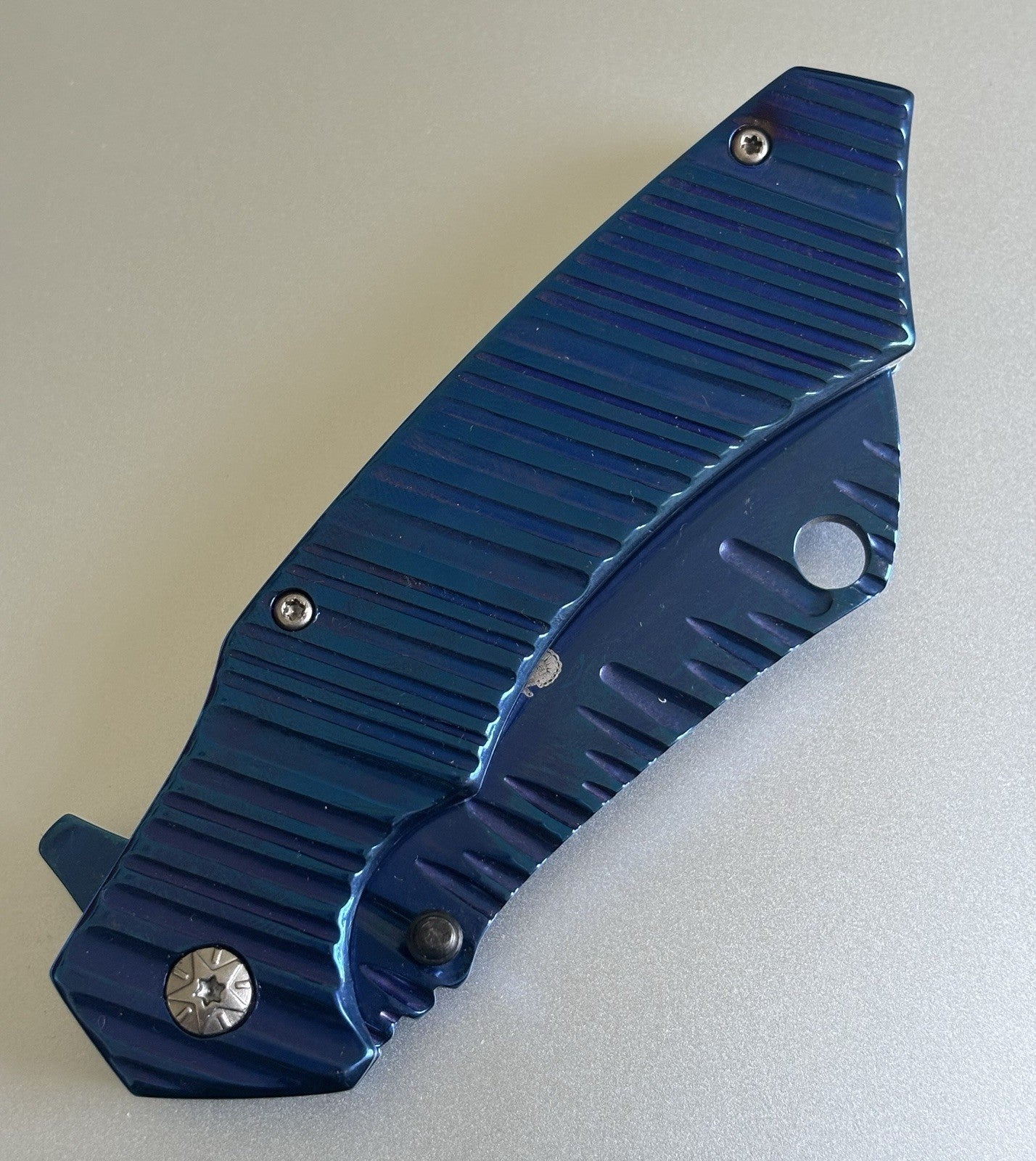Cleaver Pocket Knife All Metal Blue Handle Spring Assist Frame Lock Heavy Duty