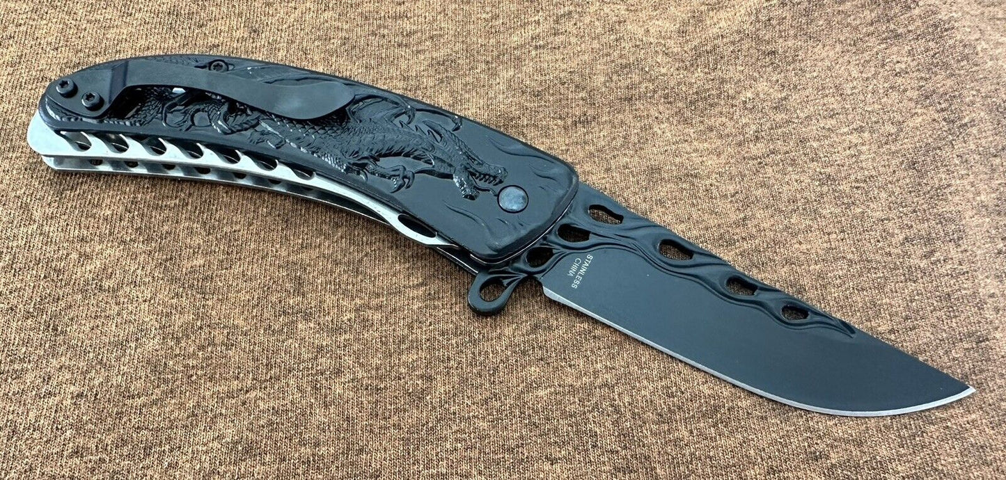 Dragon Flame Folding Pocket Knife Spring Assist Pocket Clip 3.5” Blade Tactical 