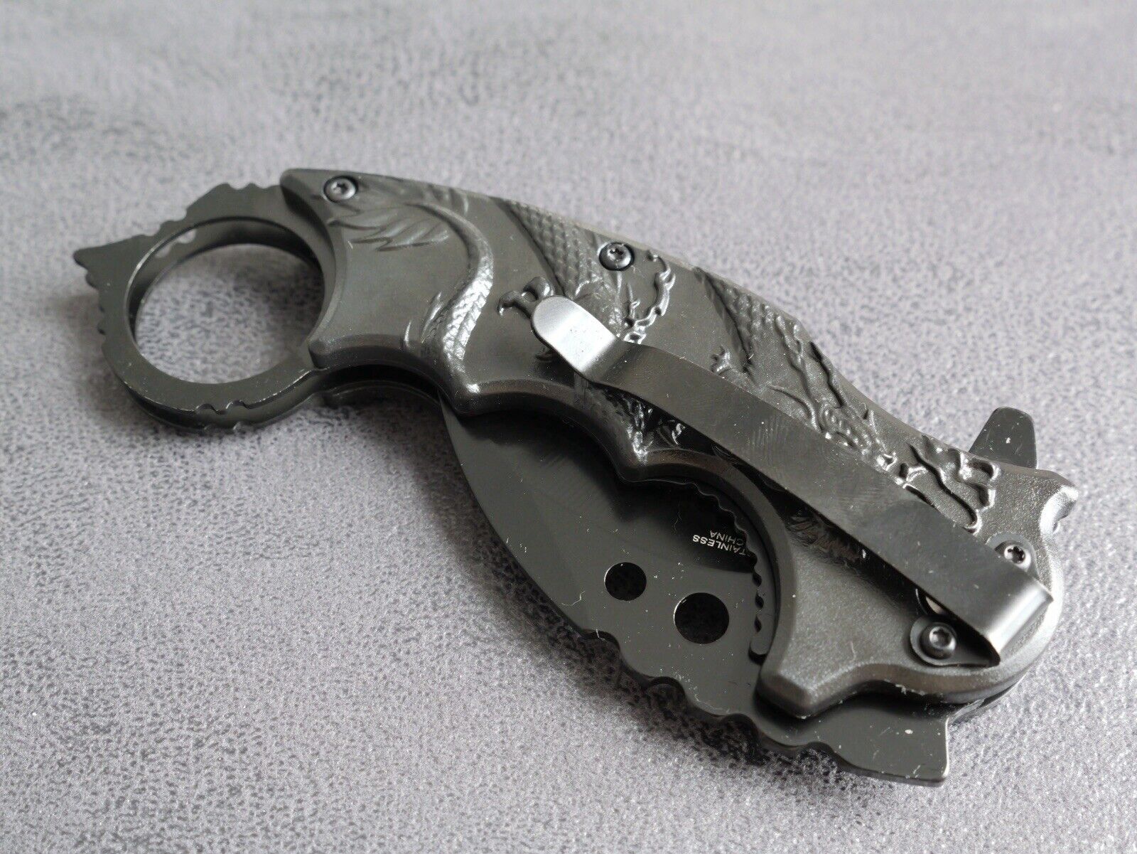 Folding Pocket Knife KARAMBIT Red Dragon Black Spring Assisted Pocket Clip Edc