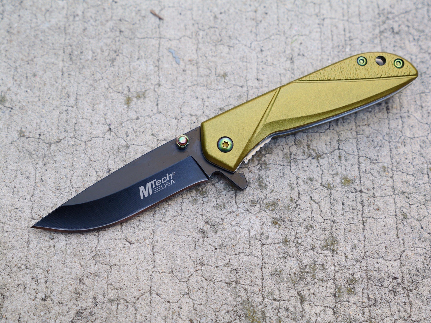 6” Aesthetic Spring Assist Pocket Knife Rainbow Clip Gold Scales Black 3” Blade