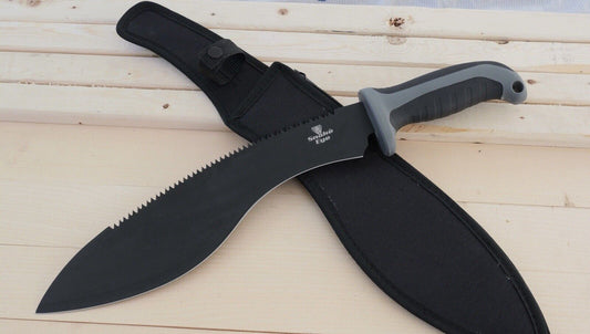 Kukri Machete Black Sawback Tactical Small 16” Nylon Sheath Belt Loop Sharp