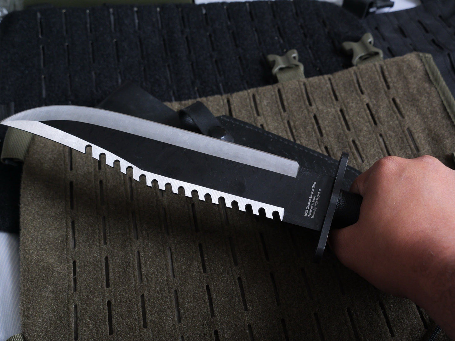 15” Survival Knife Fixed Blade Survival Kit Rambo Black  10” Blade Serrated Back