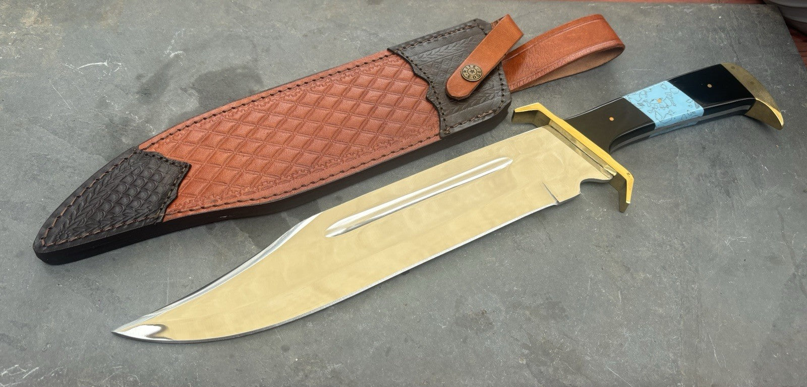 17” Bowie Knife MEGA XL Full Tang Brass Guard Heavy Duty Rambo Turquoise