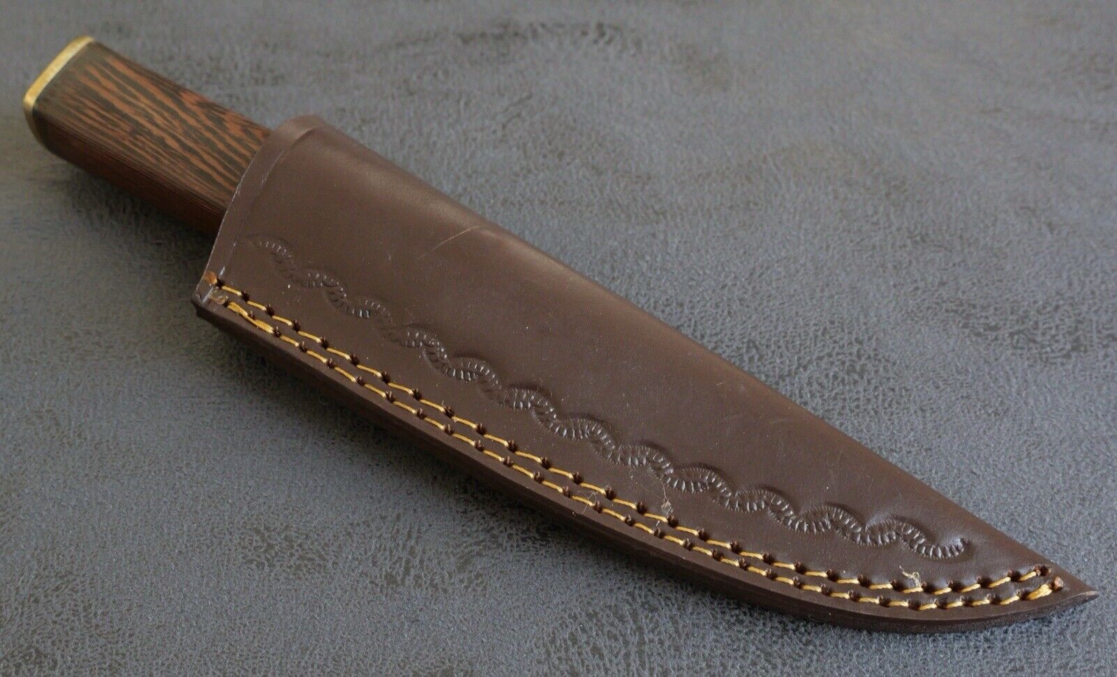 9” Fixed Blade Knife Full Tang Survival Knife Quarter Sawn Wood Handle Leather