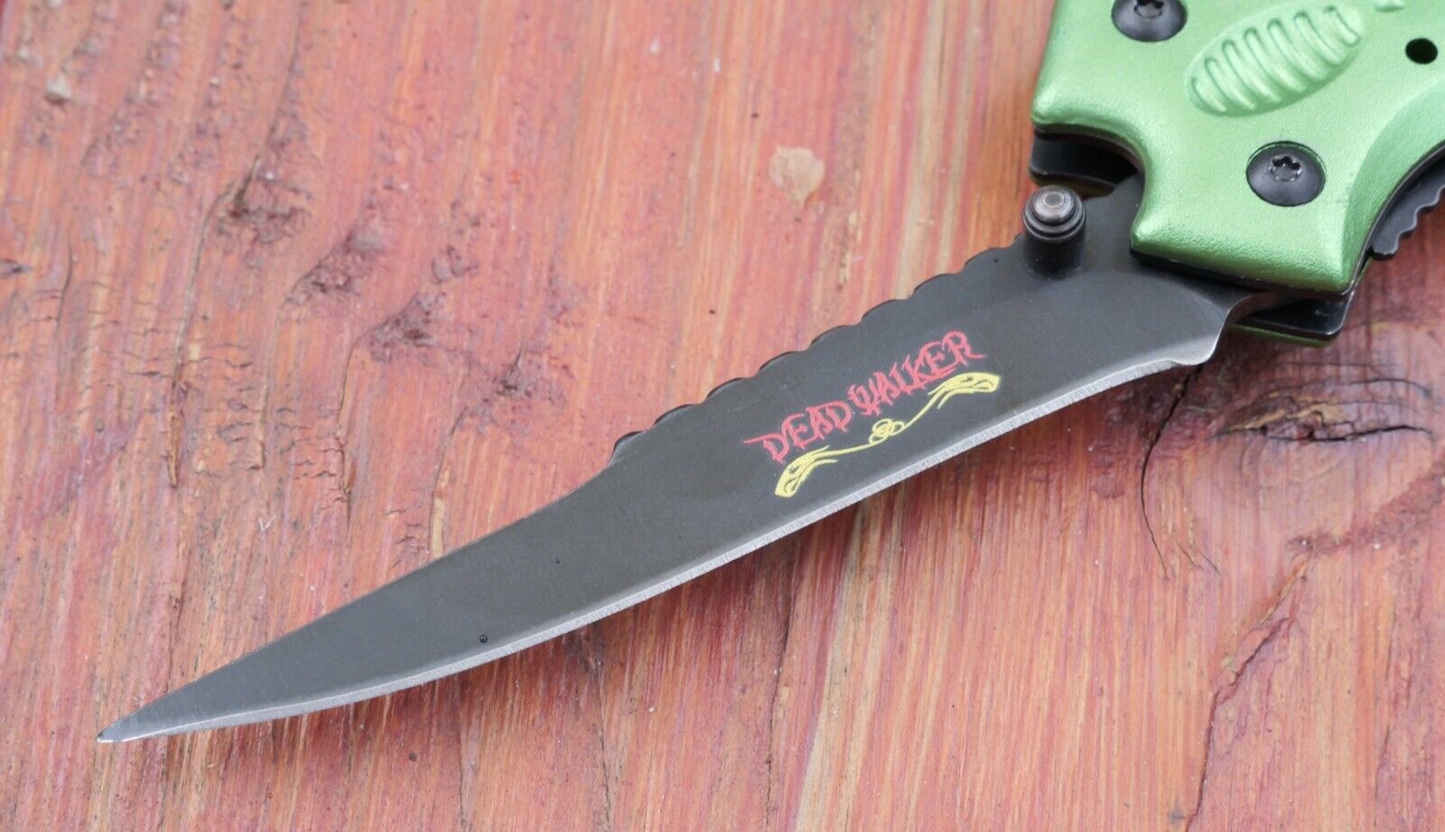 Double Blade Manual Folding Knife Green Stinger Point Full Size Pocket Clip EDC