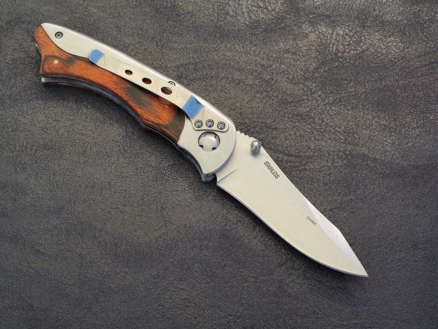 All Metal Pocket Knife High Quality Boy Scouts Manual Opening Wood Metal Handle 