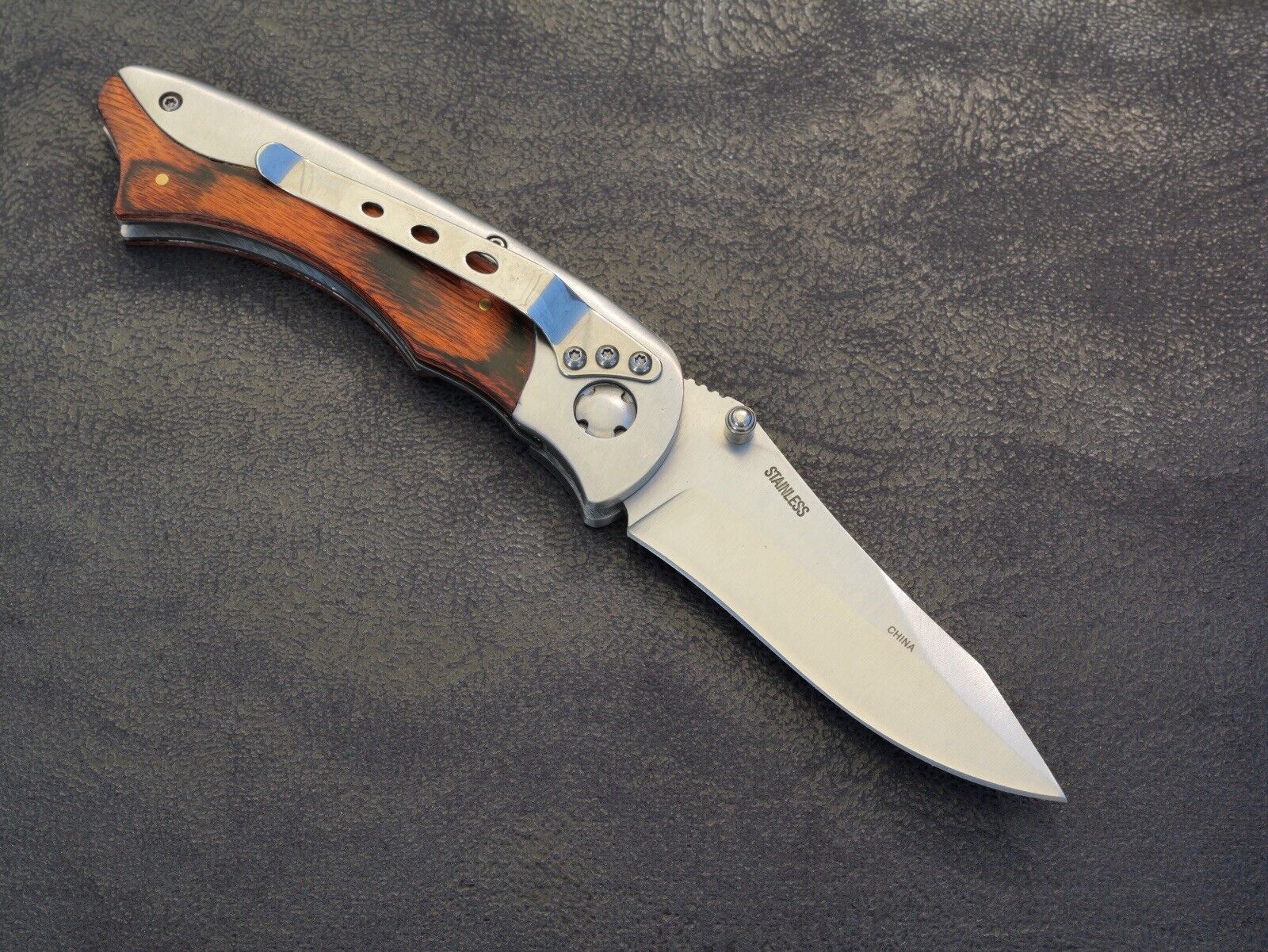 All Metal Pocket Knife High Quality Boy Scouts Manual Opening Wood Metal Handle 