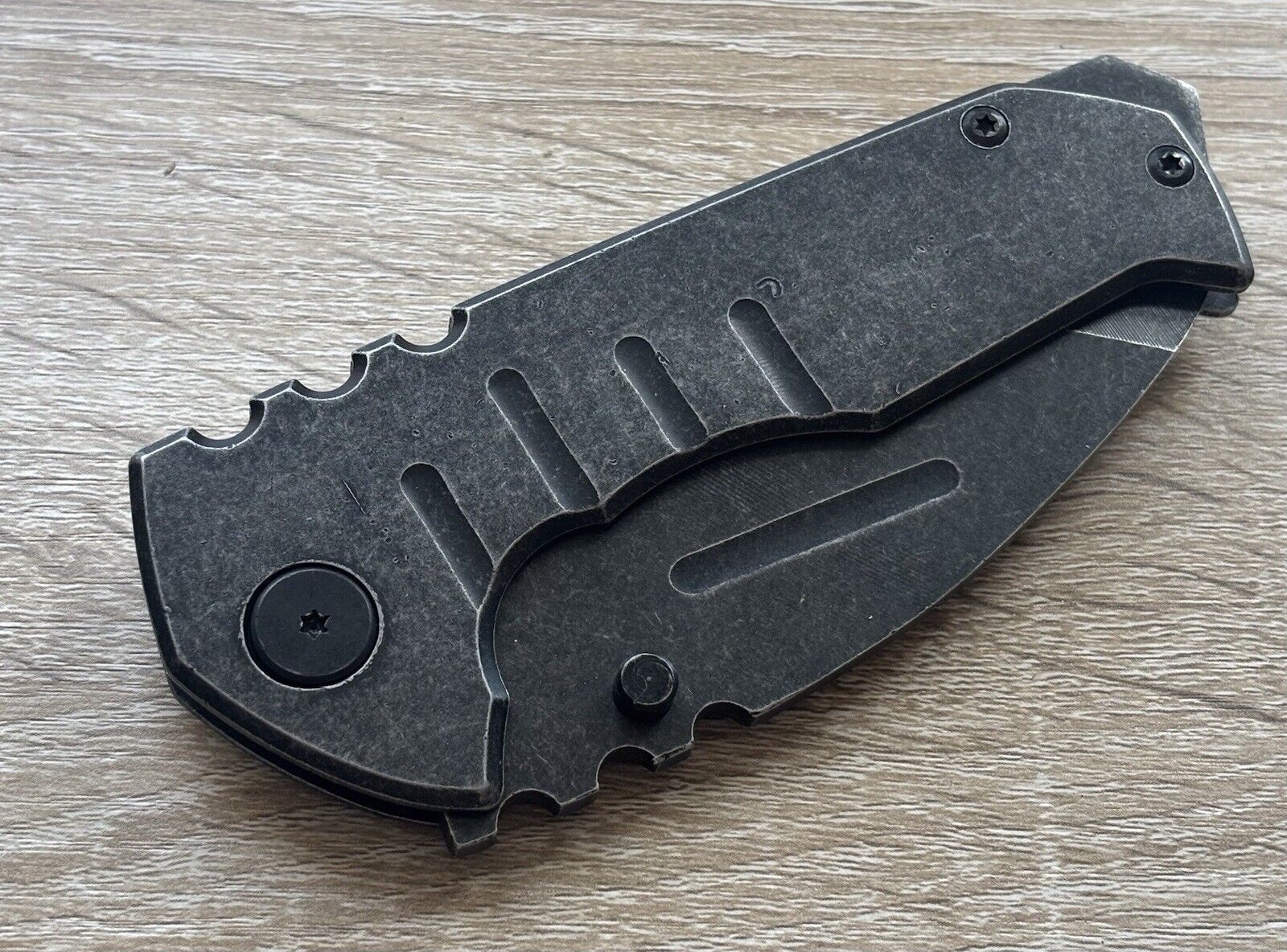Mega Pocket Knife XL Wide Heavy Duty Manual Stonewashed Sharp Belt Clip Huge Edc