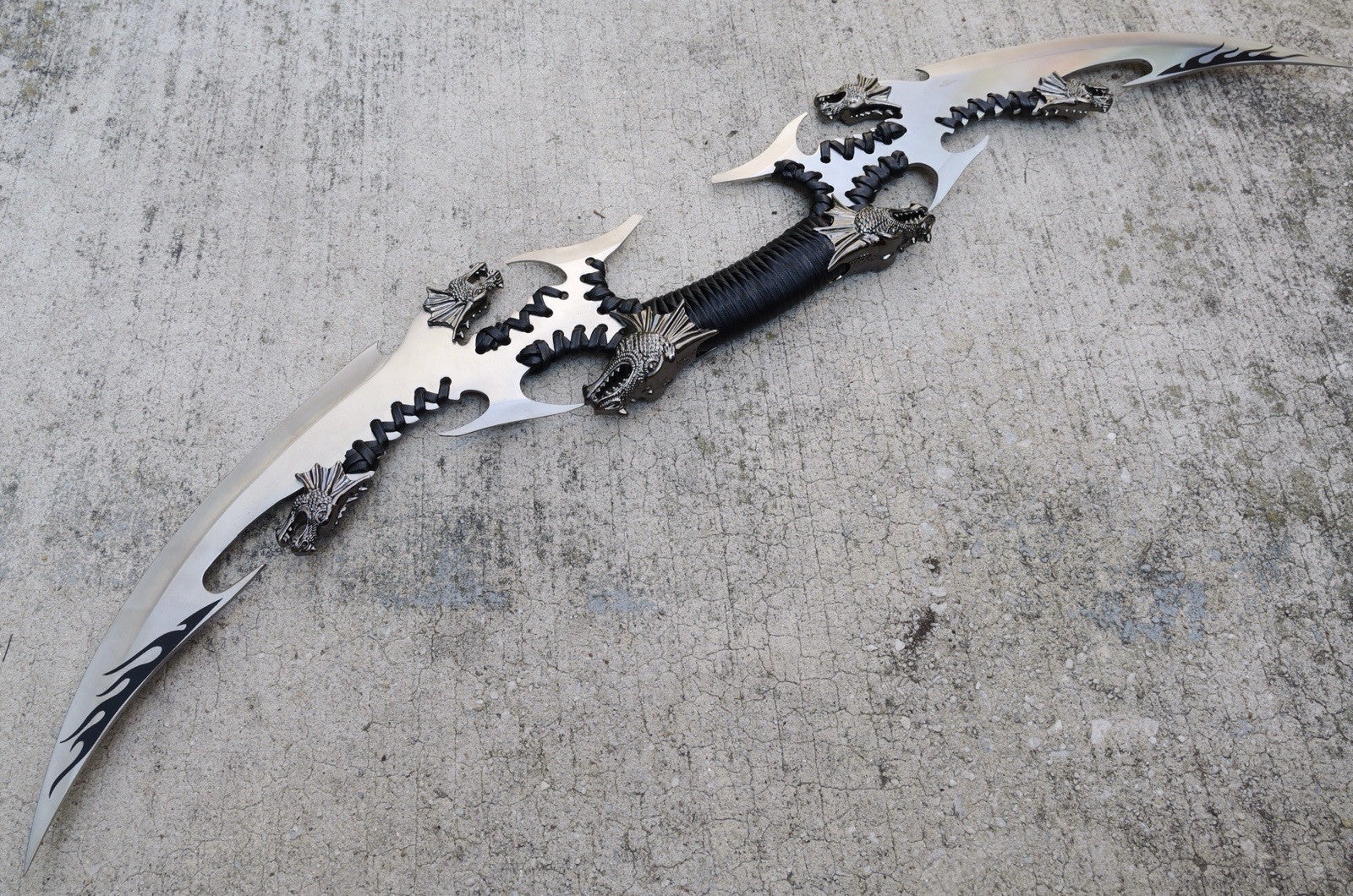 28” Dual Blade Dragon Sabre Fantasy Dagger Display Plaque Epic Details 10” Blade