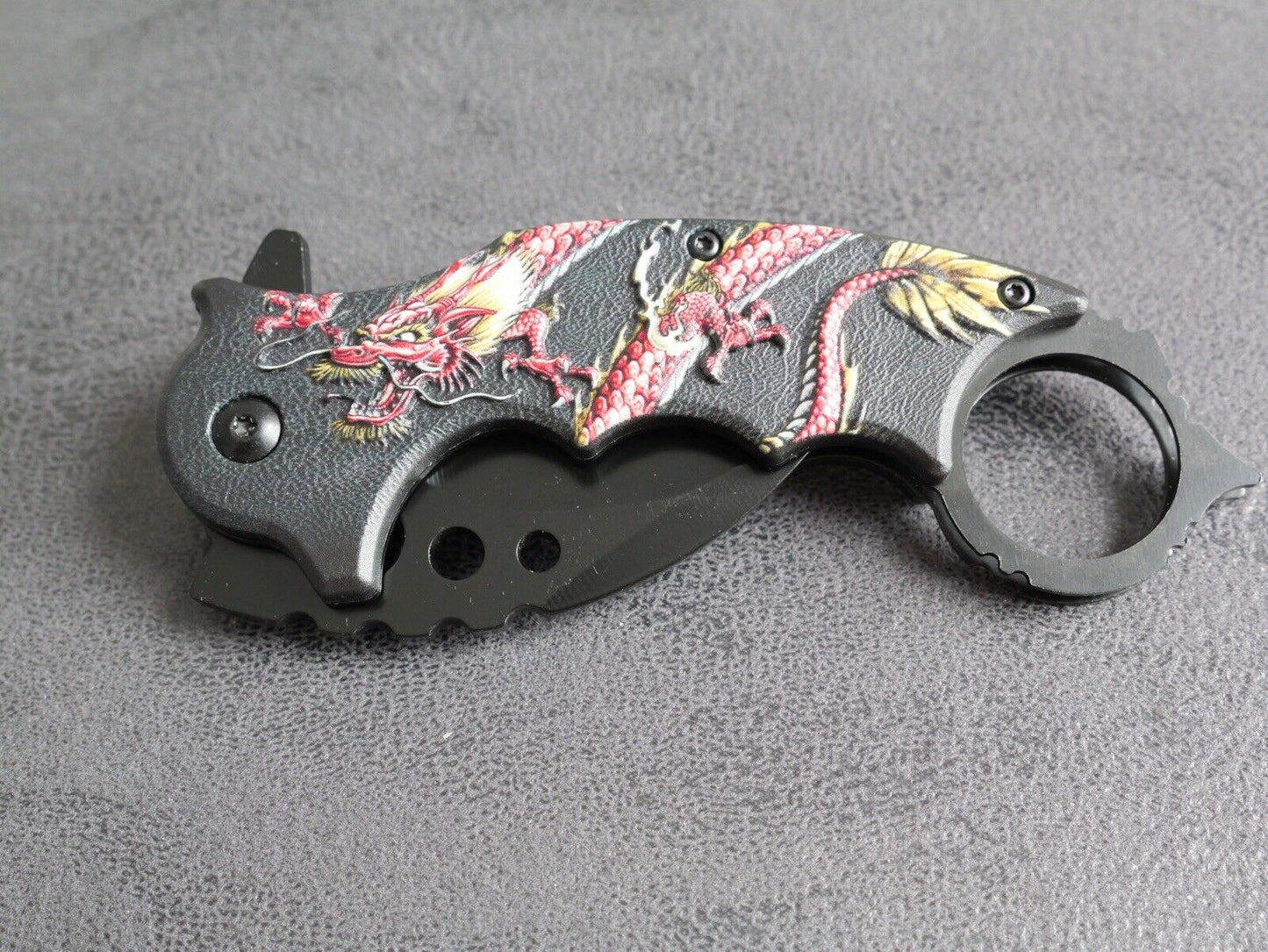 Folding Pocket Knife KARAMBIT Red Dragon Black Spring Assisted Pocket Clip Edc