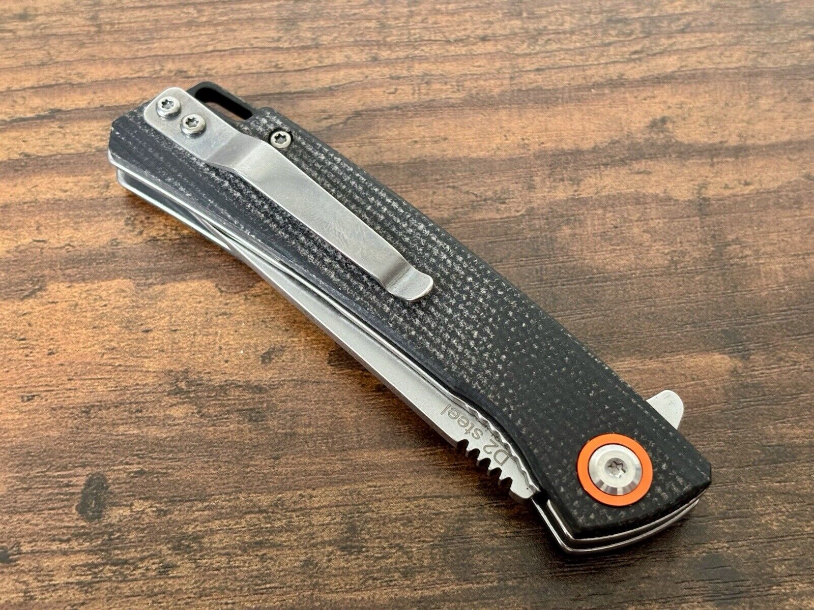 7” Pocket Knife High Quality D2 Steel Ball Bearing Micarta Handle Black Smooth 