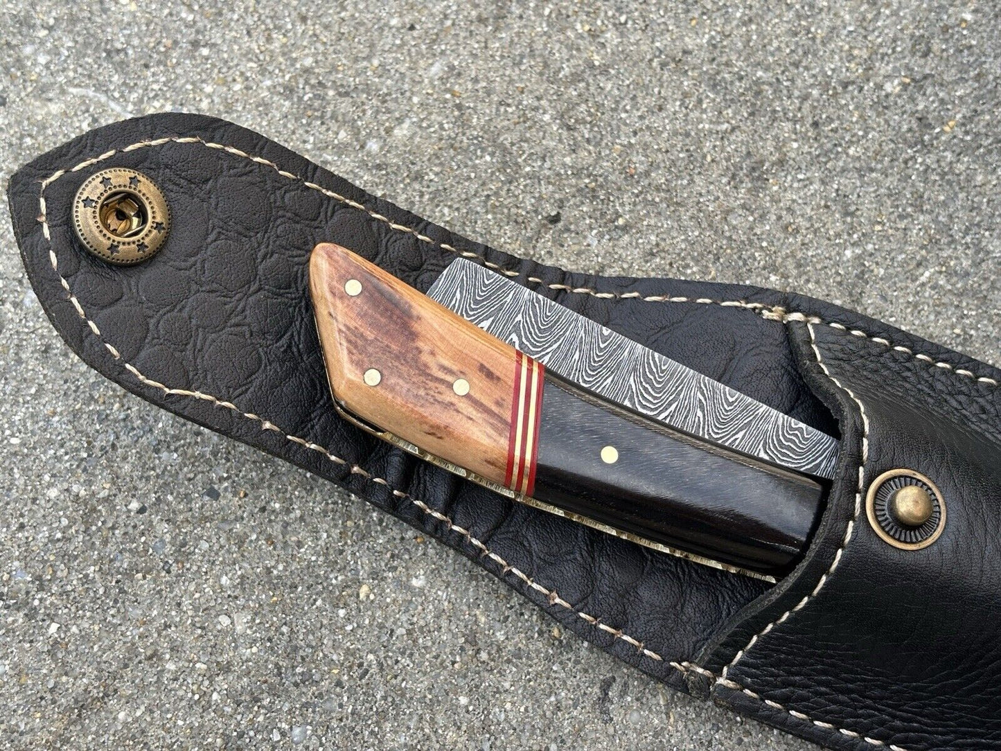 OG Vintage Shaving Straight Razor Leather Sheath Wood Handle Sharp Barber Dm