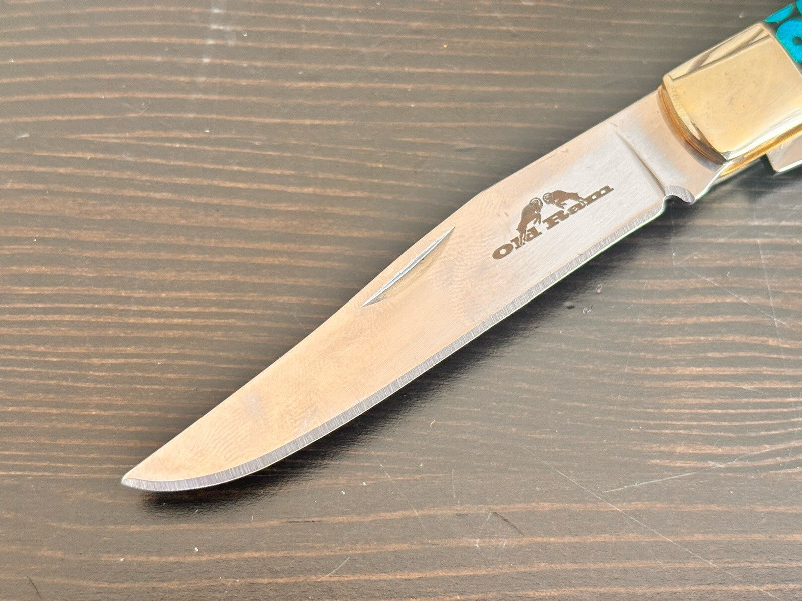 Old Ram 2 Blade Retro Pocket Knife Blue Green Vintage Trapper XL 7.5”