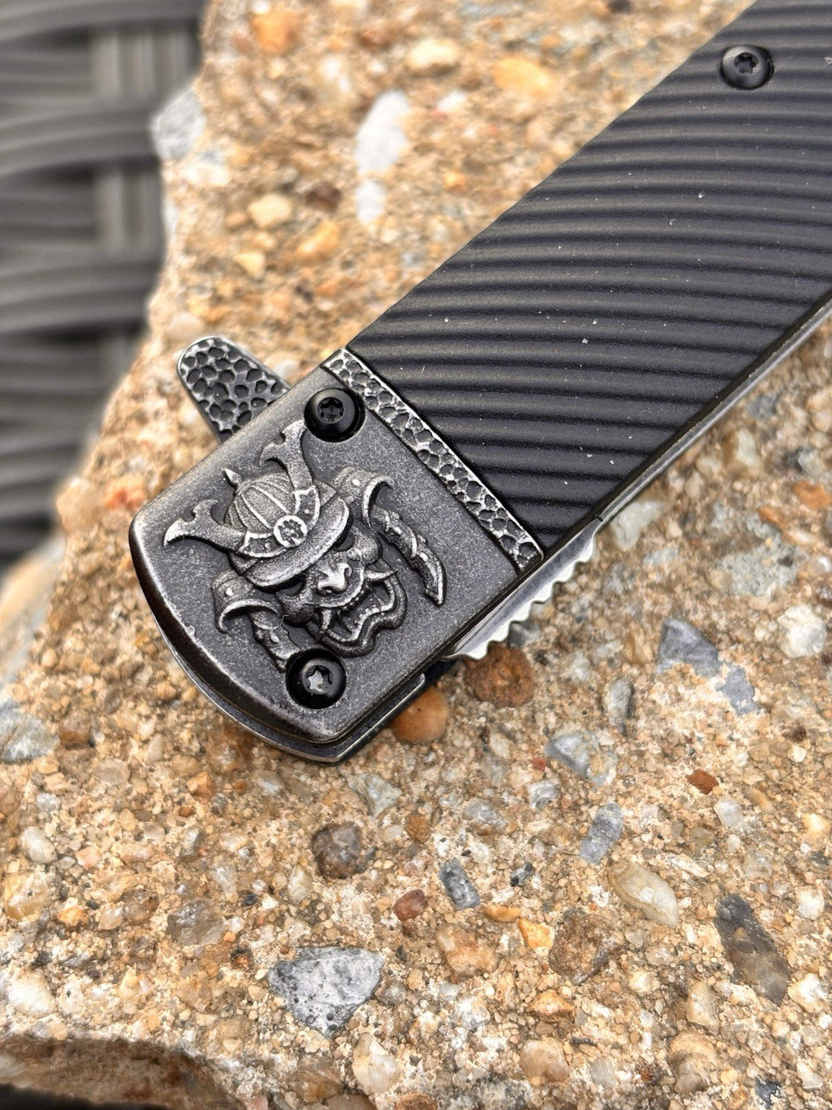 5” Samurai Pocket Knife Tanto Spring Assist Black Stonewash Tanto Clip 4” Blade