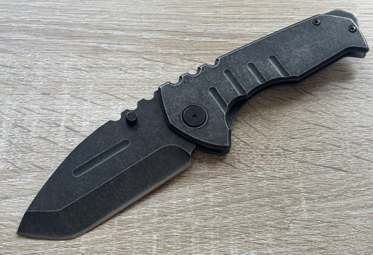 Mega Pocket Knife XL Wide Heavy Duty Manual Stonewashed Sharp Belt Clip Huge Edc