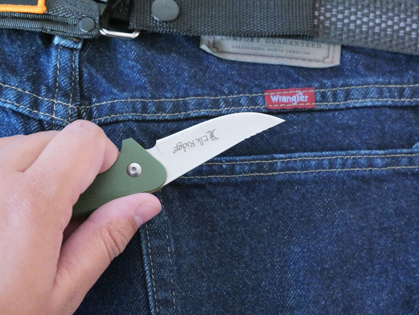 Elk Ridge Horizontal Carry Knife 7" Overall Full Tang Green 2" Blade Mini EDC