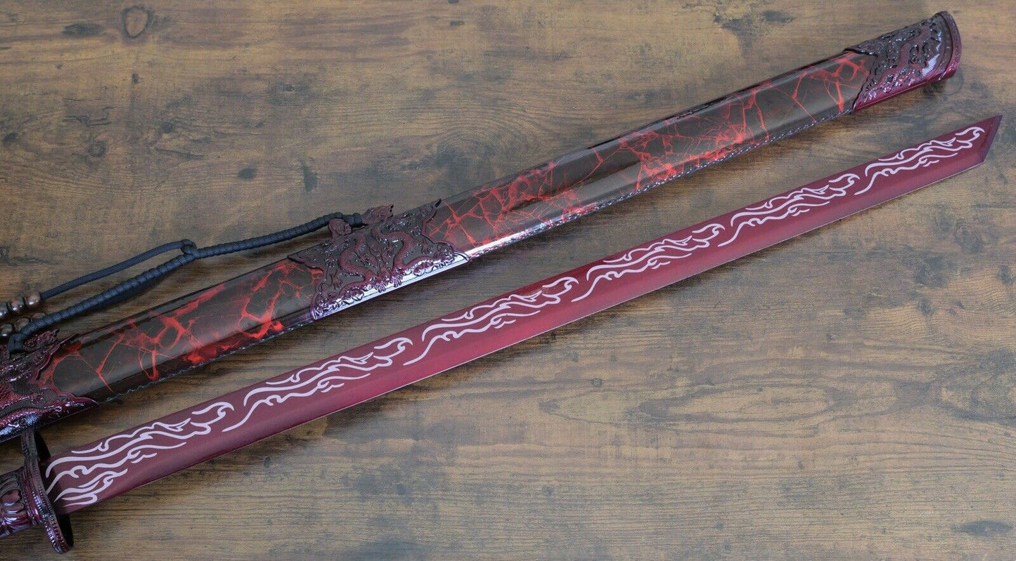 44” Ninja Sword Extra Long Two Hand Sword Tanto Sharp Battle Ready Red Manganese