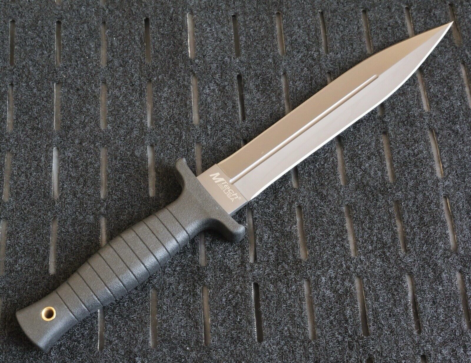 Boot Knife 11” Gray Titanium Blade Double Edge Spear Tip Rubber Handle Boot Clip