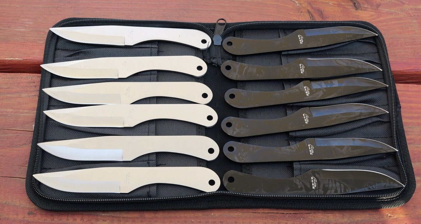 6” Throwing Knife Set 12 Pcs Rival Competition 2 Colors Black Chrome Balanced