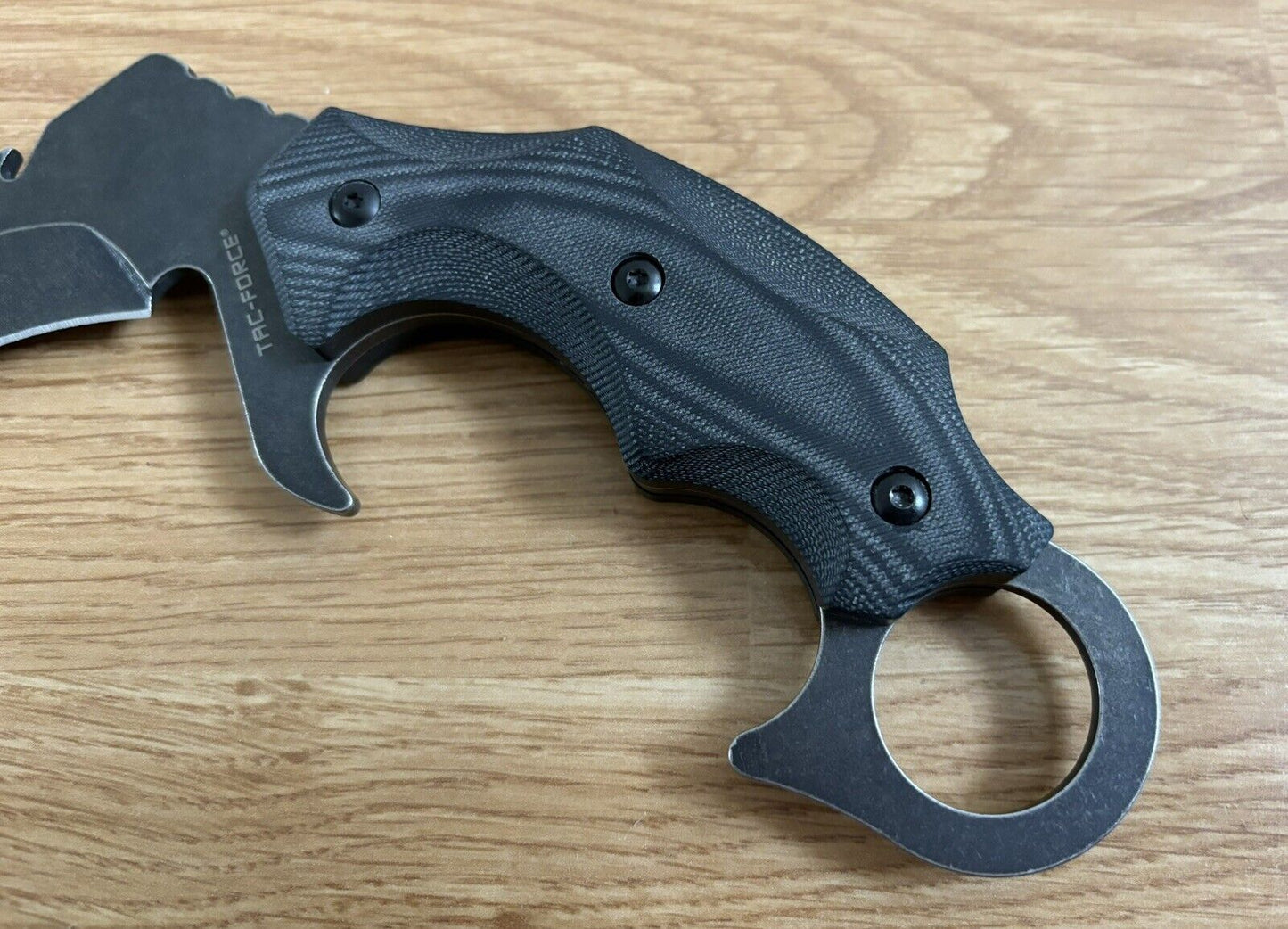 Heavy Duty Black Karambit Tac Force Full Tang Micarta Handle Sharp With Sheath