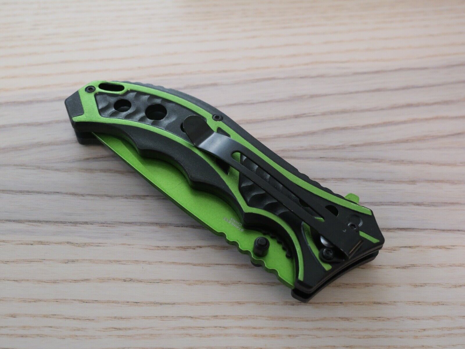 Green Pocket Knife Spring Assisted Black Self Defense Full Size High Visibility