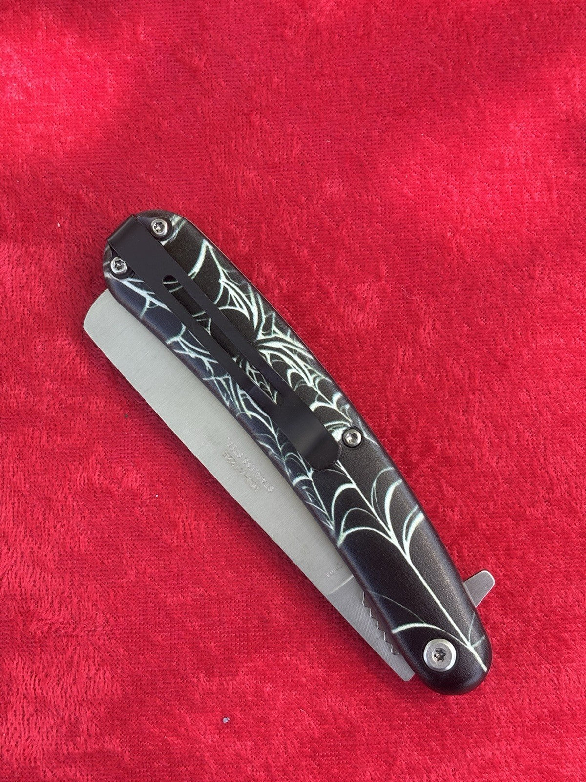Straight Razor Pocket Knife Black Widow Spider 🕷️ 8” Overall 3” Blade Assist