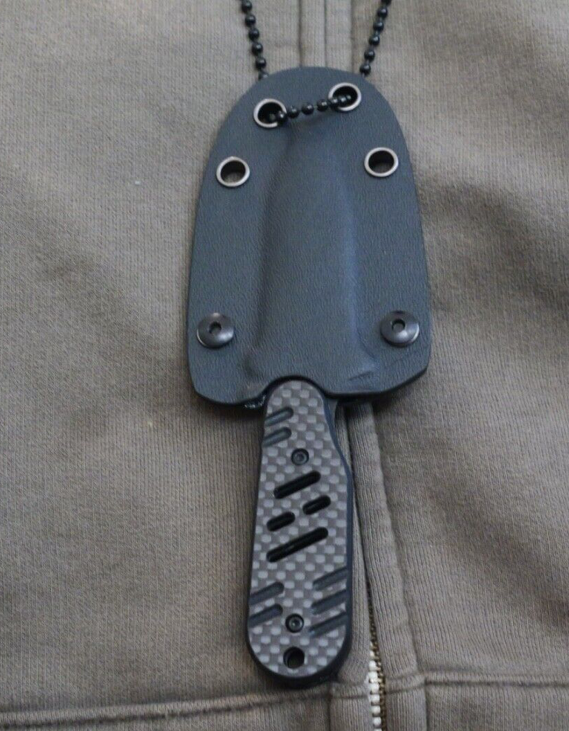 Tactical Neck Knife D2 Steel Black Carbon Fiber Handle Kydex Sheath Full Tang 8"