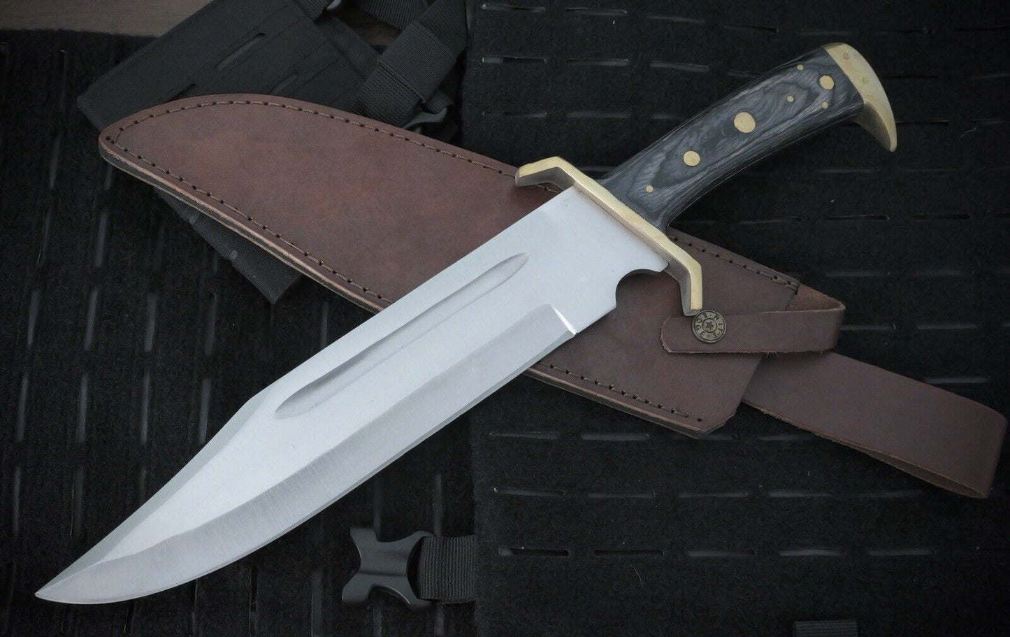 17” Bowie Knife MEGA XL Long Full Tang Brass Guard Heavy Duty Rambo Wood Handle