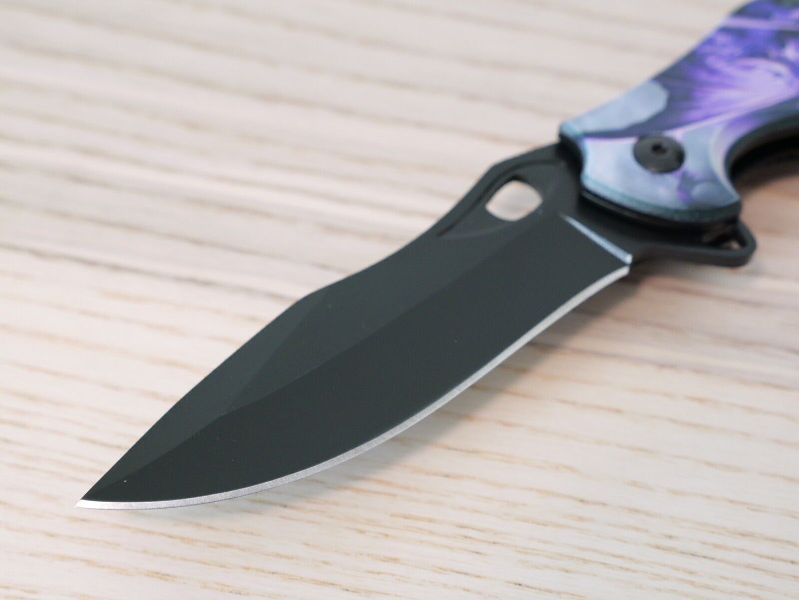 Purple Dragon Spring Assist Pocket Knife Full Metal Black Belt Clip Art Large