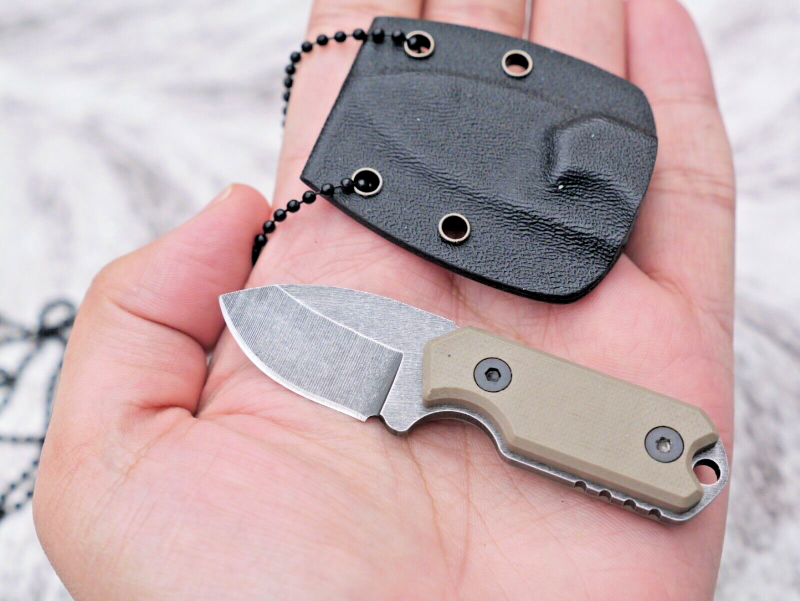 tiny neck knife 9cm full tang kydex sheath 3cm blade ball chain conceal carry
