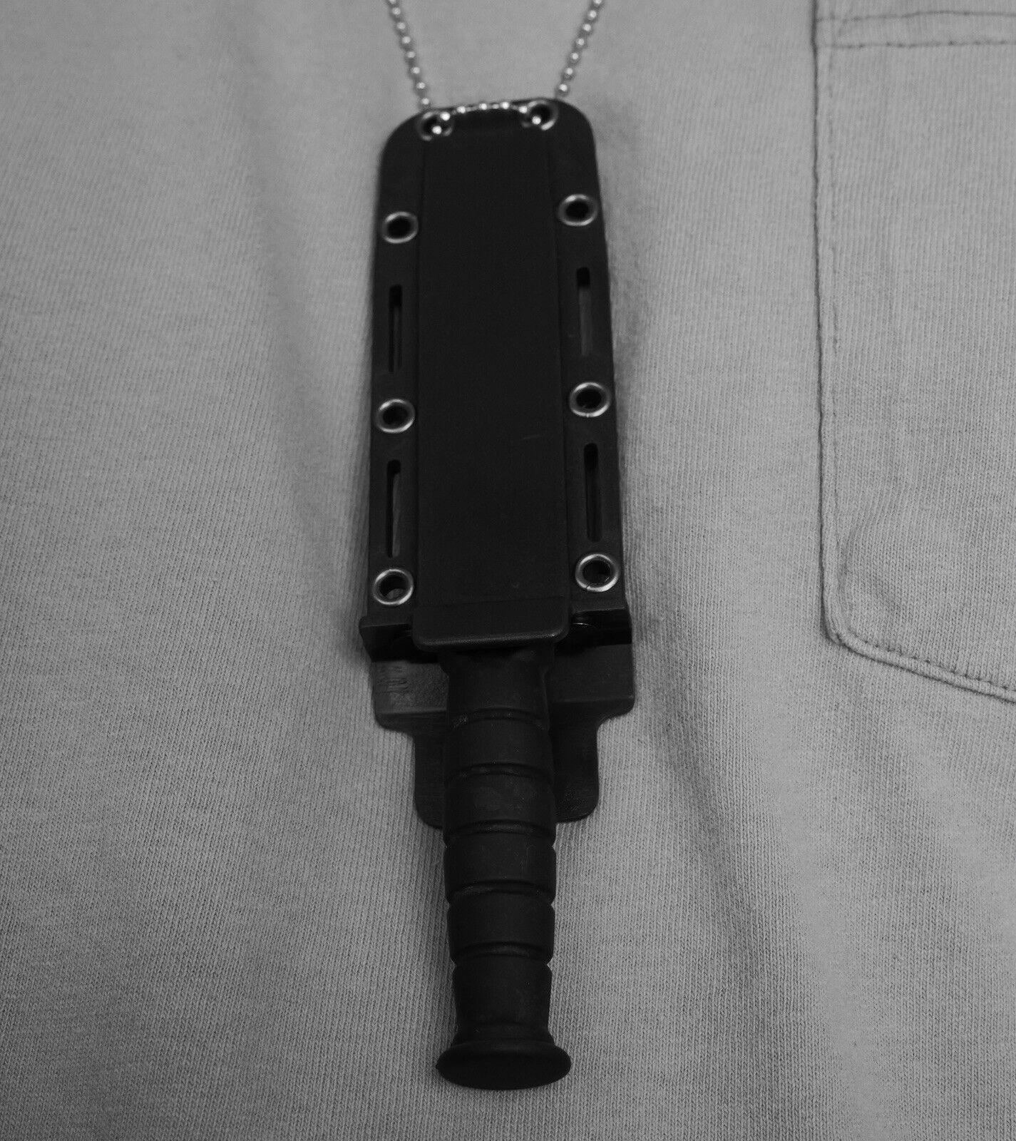 6” Neck Knife Black Stealth Swat Tactical Ball Chain Rubber Handle Hard Sheath