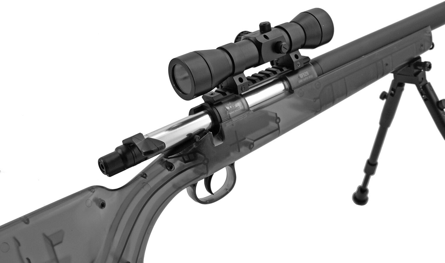 Game Face GF529 Spring-Powered Bolt Action Sniper Airsoft Rifle Clear 425 Fps