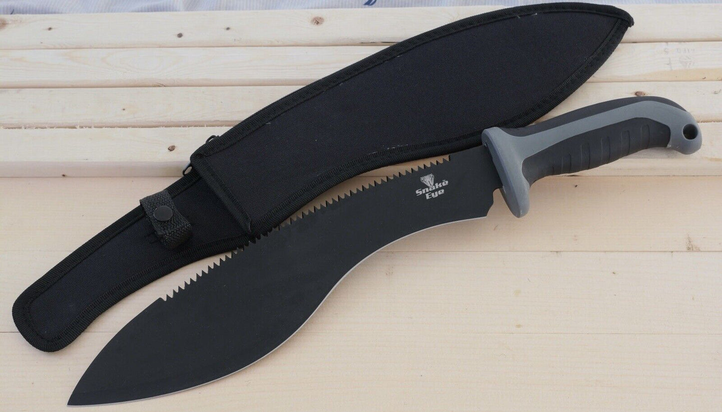 Kukri Machete Black Sawback Tactical Small 16” Nylon Sheath Belt Loop Sharp