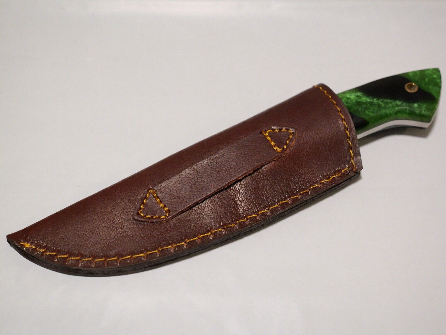9” Emerald Fixed Blade Knife Chrome Leather Sheath Full Tang Hand Forged Green