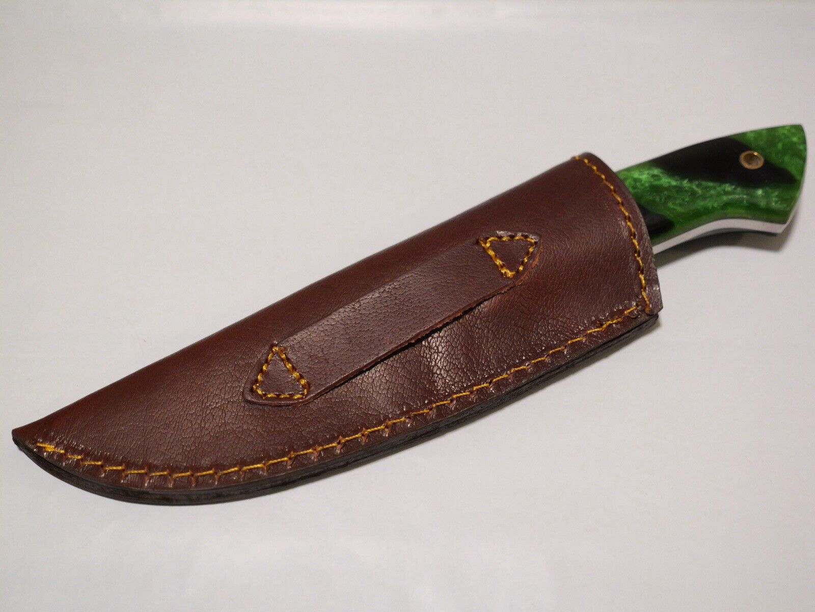 9” Emerald Fixed Blade Knife Chrome Leather Sheath Full Tang Hand Forged Green
