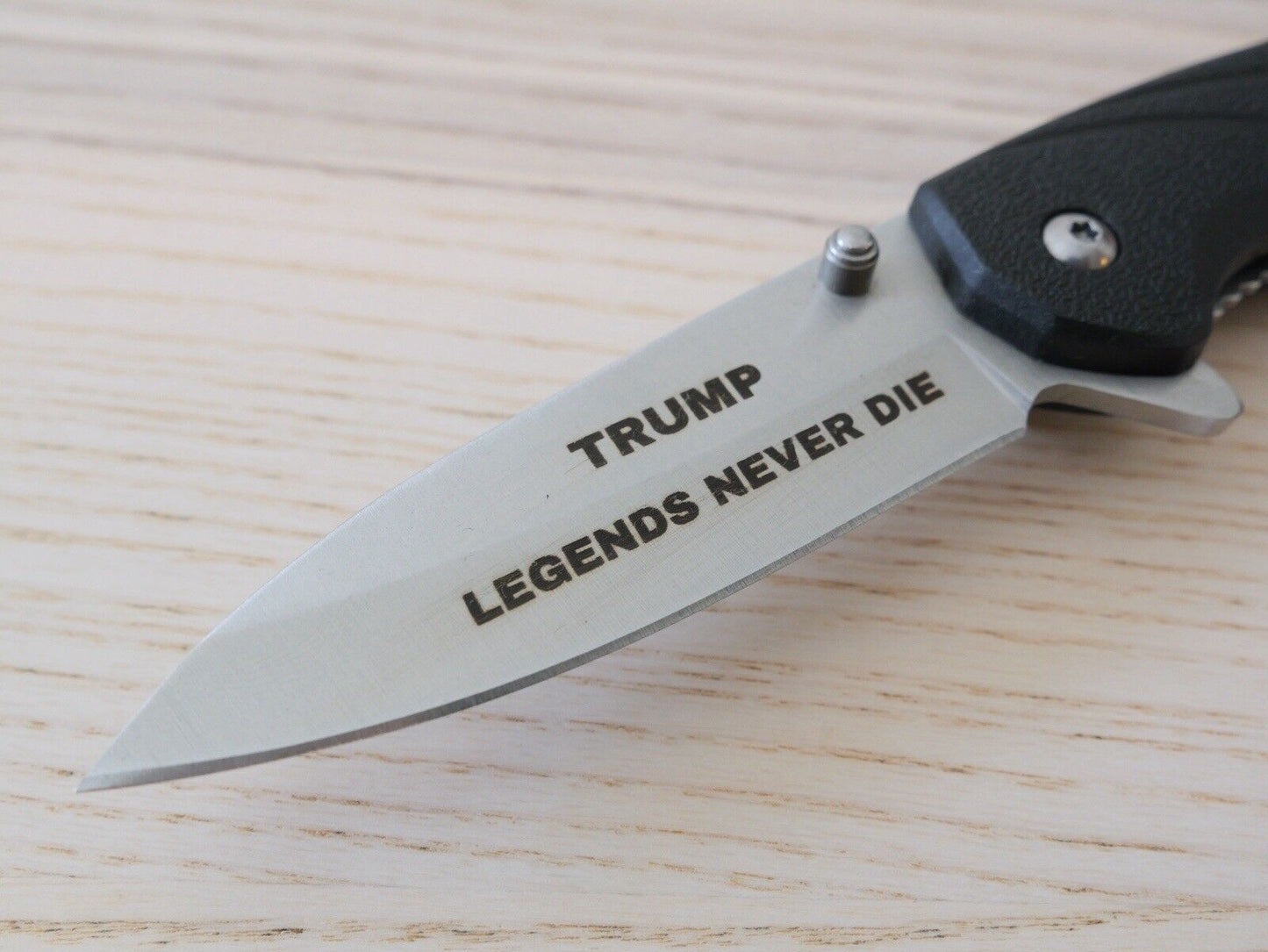 Trump Pocket Knife Black Legends Never Die Full Size Pocket Clip Black Assisted