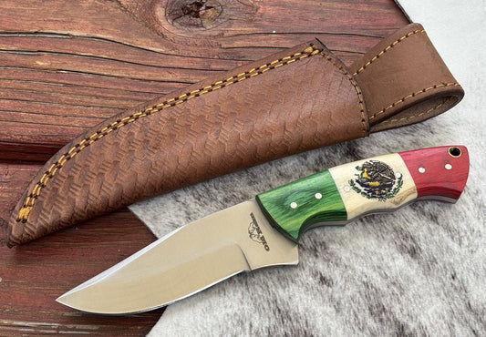 8” Mexico Fixed Blade Knife Full Tang Leather Sheath 440 Stainless Steel